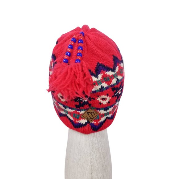 Merkley 100% Wool Patterned Beanie Beaded Pom Pom Tassel - Picture 3 of 10